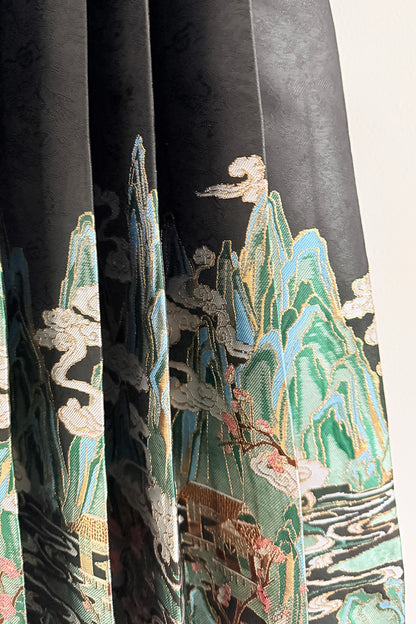 Jupe Hanfu "MaMian Qun" de la dynastie Ming 明 - Paysage des Mille Lieux - HanWen Shop