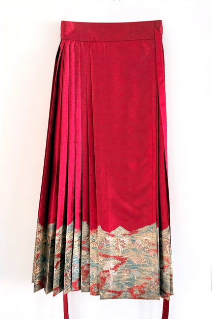Jupe Hanfu "MaMian Qun" de la dynastie Ming 明 - Paysage des Mille Lieux - HanWen Shop