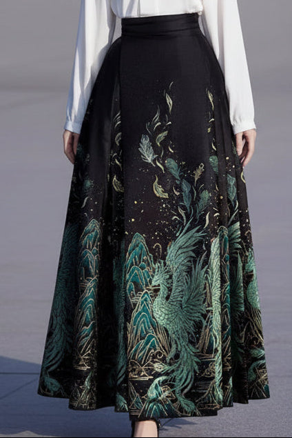 Jupe Mamian « Plumes Légères »  - Brocart d'Or & Motifs Traditionnels HanWen Shop