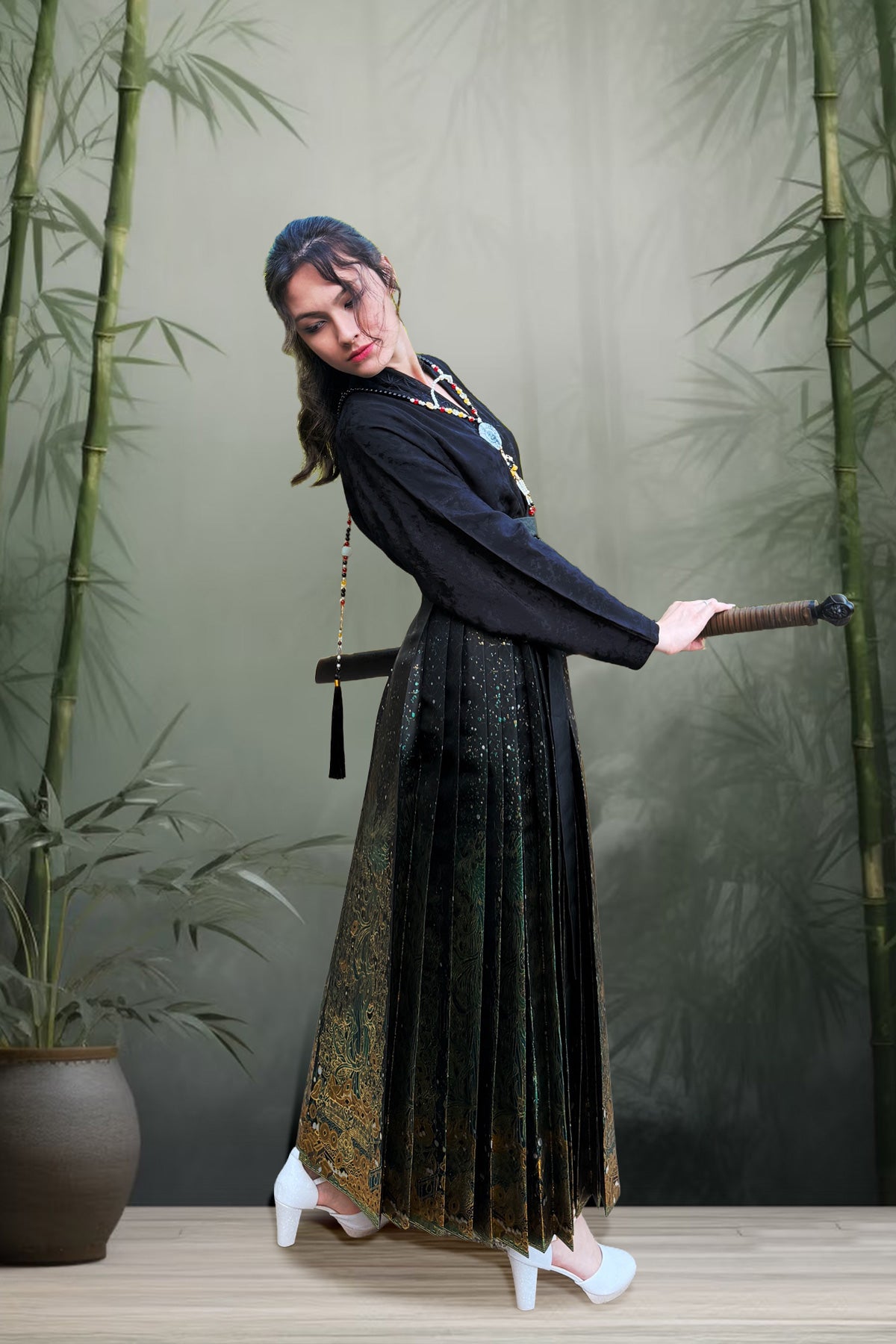 Mamian Qun du Hanfu de la dynastie Ming - Jupe "Arbre aux Pièces en Bronze" -HanWen Shop