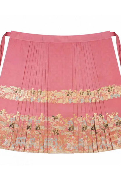 Mamian Qun du Hanfu de la dynastie Ming - Jupe brocart doré poissons rouge - HanWen Shop