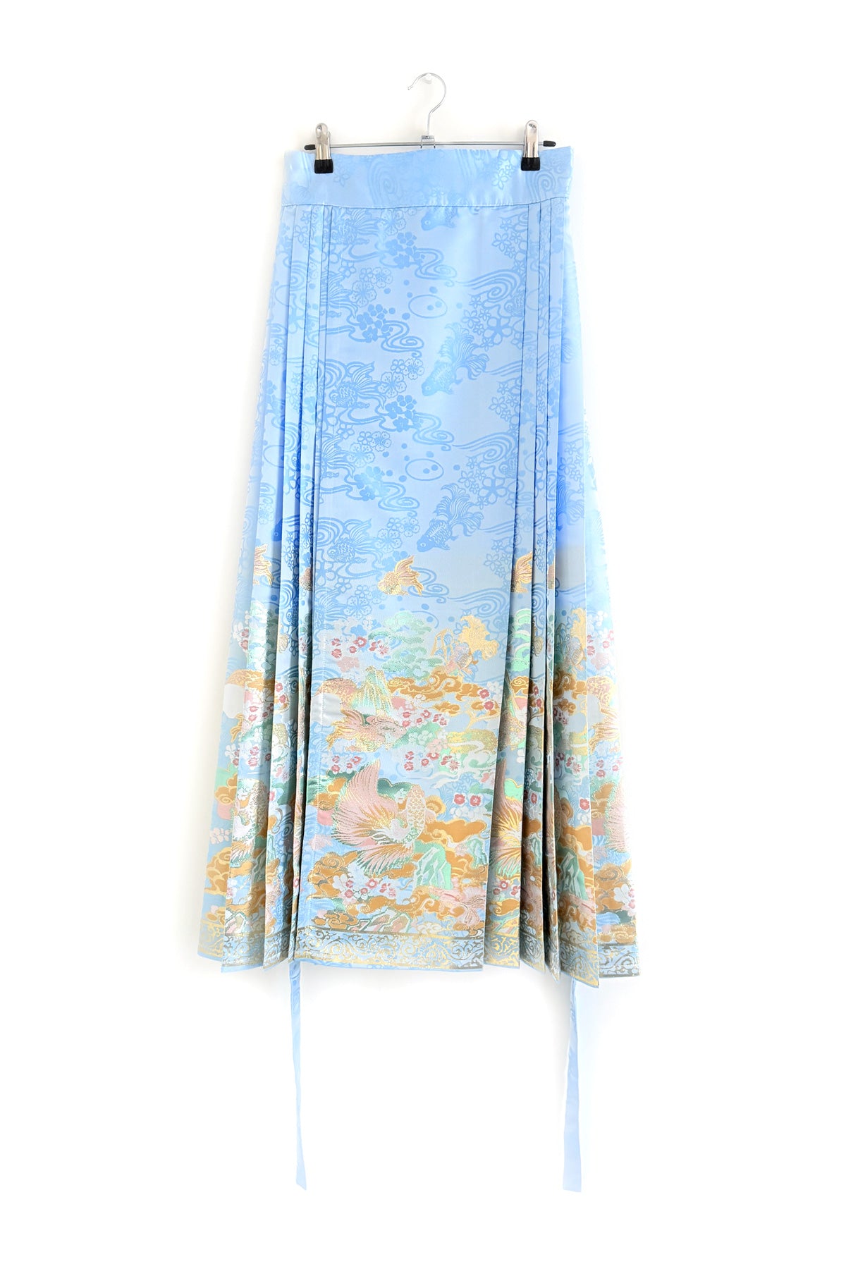 Mamian Qun du Hanfu de la dynastie Ming - Jupe brocart doré poissons rouge - HanWen Shop