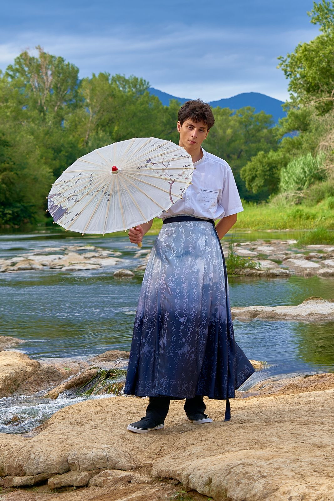Ombrelle Chinoise en papier à l'huile - Magnolia blanc - HanWen Shop