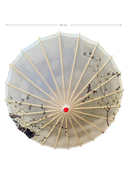 Ombrelle Chinoise en papier à l'huile - Magnolia blanc - HanWen Shop