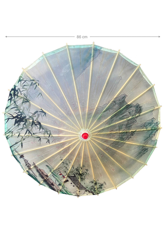 Ombrelle Chinoise en papier à l'huile - Paysage de forêt de bambous - HanWen Shop