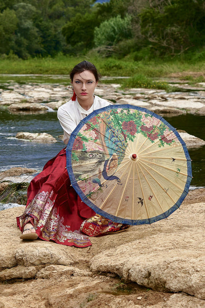 Ombrelle Chinoise en papier à l'huile - Pivoine et Paon - HanWen Shop
