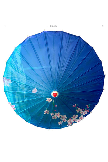 Ombrelle Chinoise en papier à l'huile - Sakura bleu - HanWen Shop