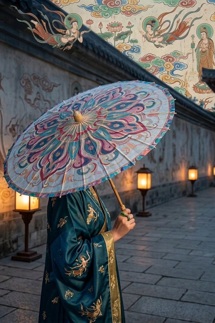 Ombrelle chinoise en papier à l'huile - Collection "Mandala de Dunhuang" - HanWen Shop