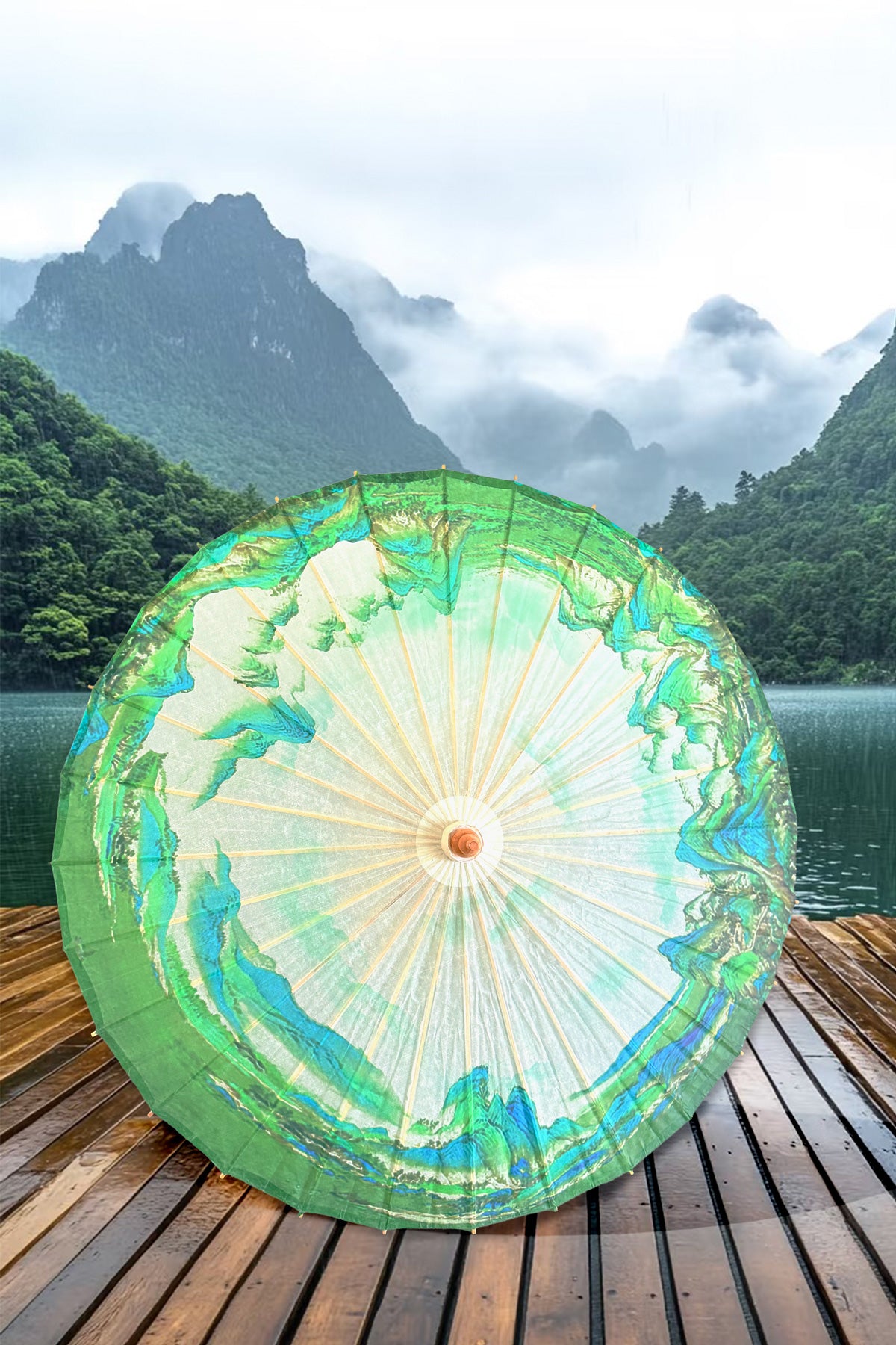 Ombrelle chinoise en papier à l'huile - Monts et Merveilles - HanWen Shop