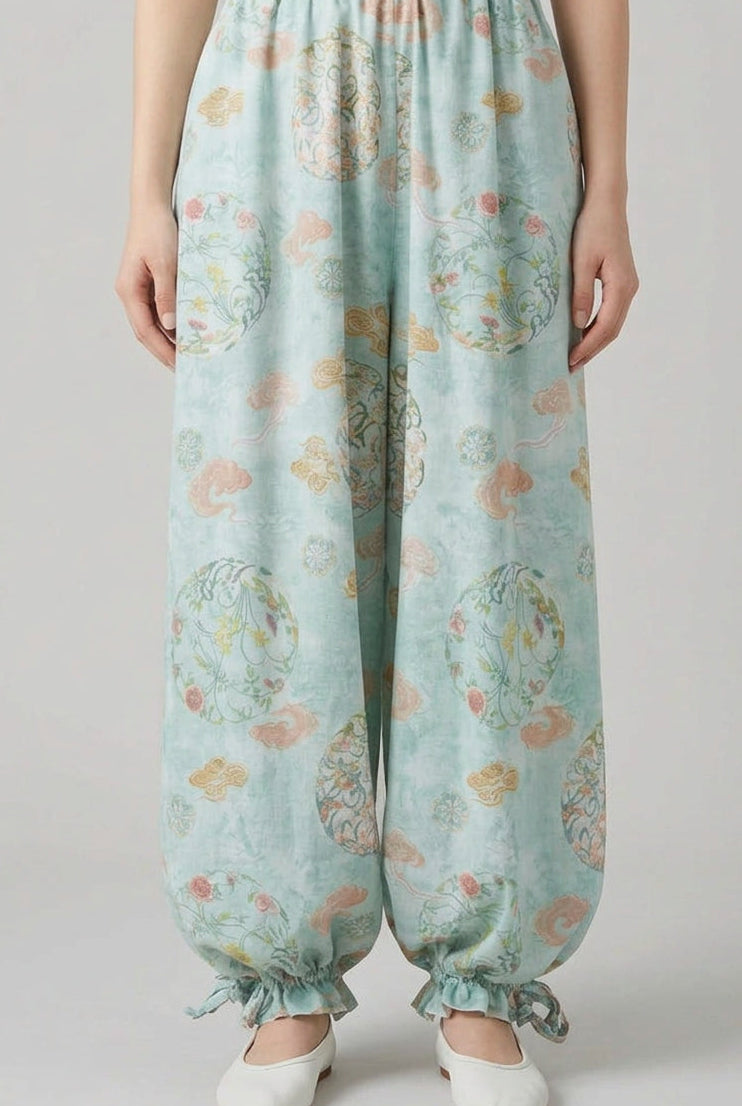 Pantalon sarouel style lanternes en coton-rayonne – Avec bas resserrables par cordon - HanWen Shop