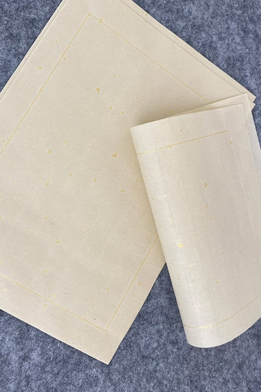 Papier à lettres en xuan parsemé d’or - 8 colonnes verticales (semi-cuit)