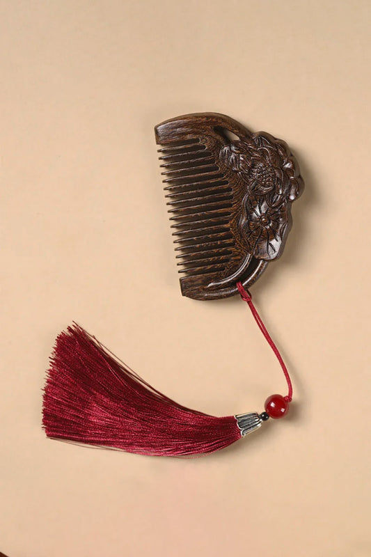 Peigne Mini en bois de santal doré - Parfum de Lotus - HanWen Shop