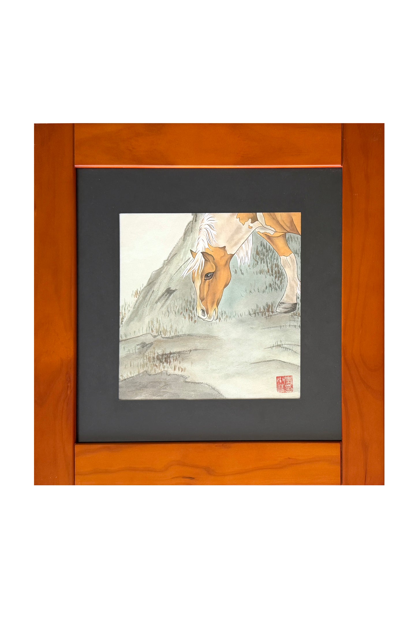 Peinture chinoise - Cheval jaune avec cadre