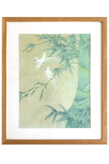 Peinture chinoise en style Gongbi - Bambous et Oiseaux avec cadre