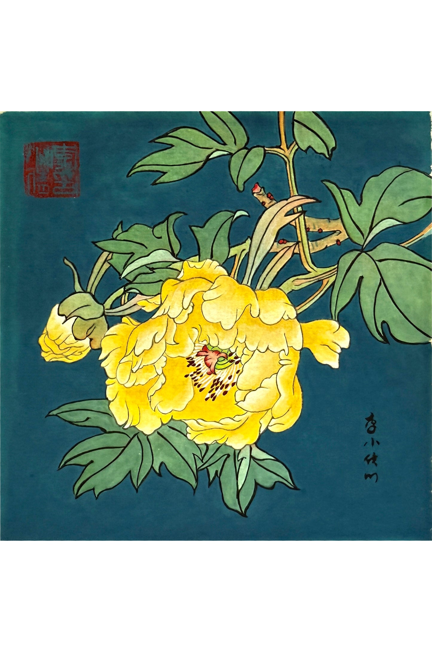 Peinture chinoise en style Gongbi - Pivoine Jaune