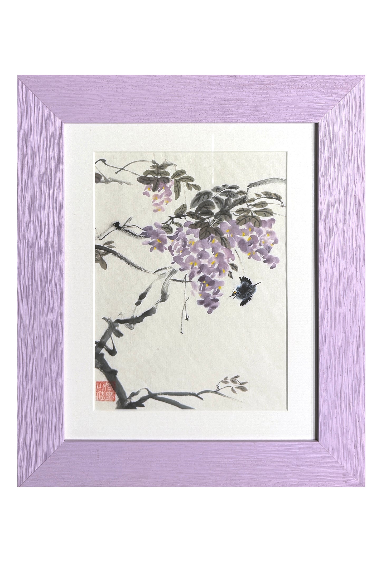 Peinture chinoise en style Xieyi - Fleurs de Glycine avec cadre