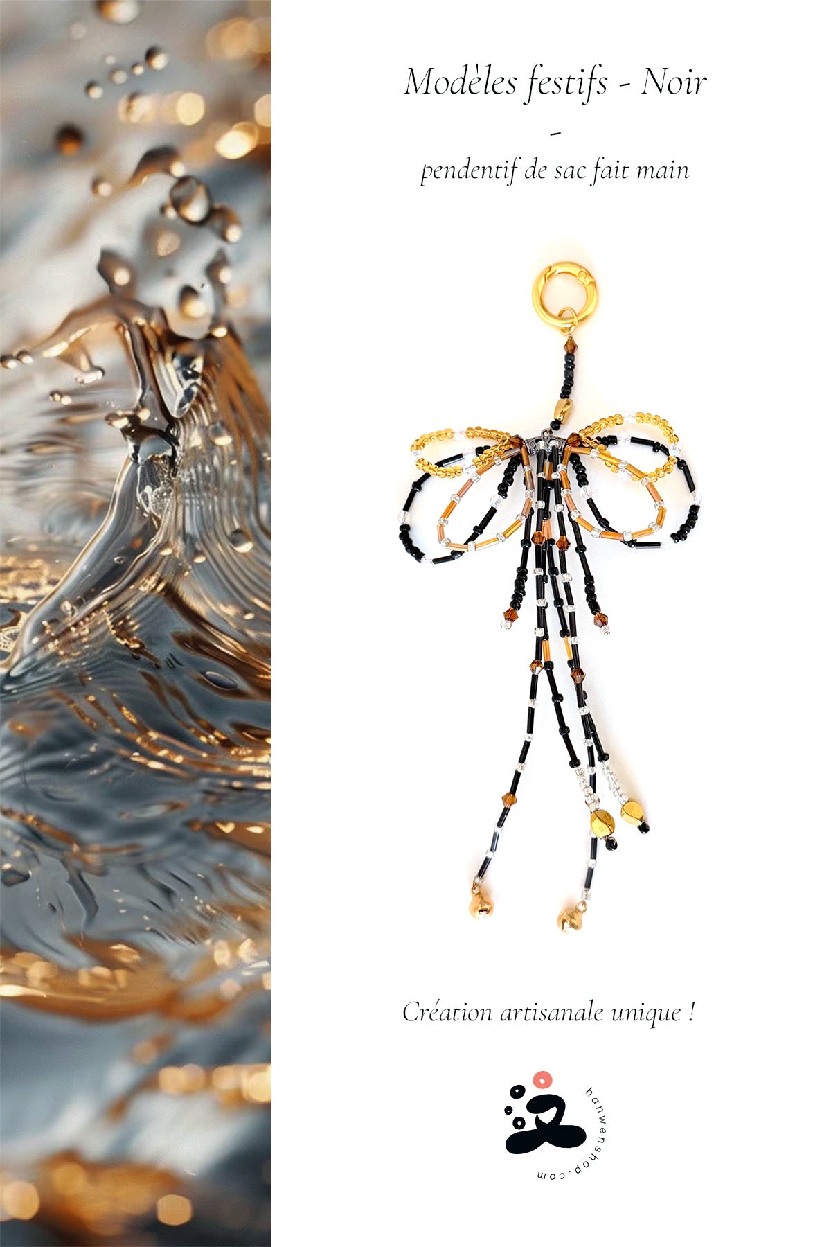 Pendentif de sac fait main – Modèles festifs - noir - HanWen Shop