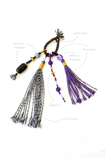 Pendentif de sac avec perles en céramique fait main et personnalisable - "Sérénité Tibétaine" - HanWen Shop