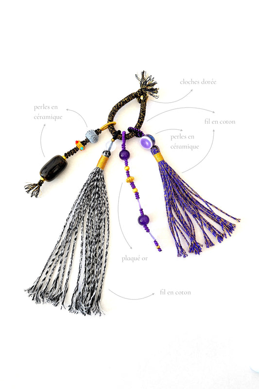 Pendentif de sac avec perles en céramique fait main et personnalisable - "Sérénité Tibétaine" - HanWen Shop