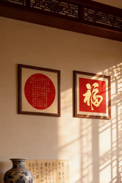 Prénom chinois personnalisé en calligraphie chinoise  - Fond rouge - HanWen Shop
