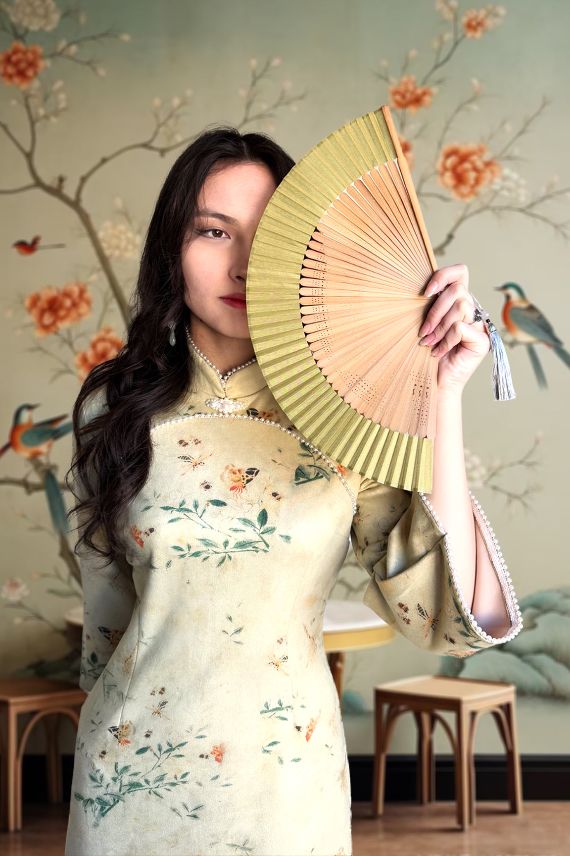 Qipao du style République de Chine 民国 - en suédine jaune