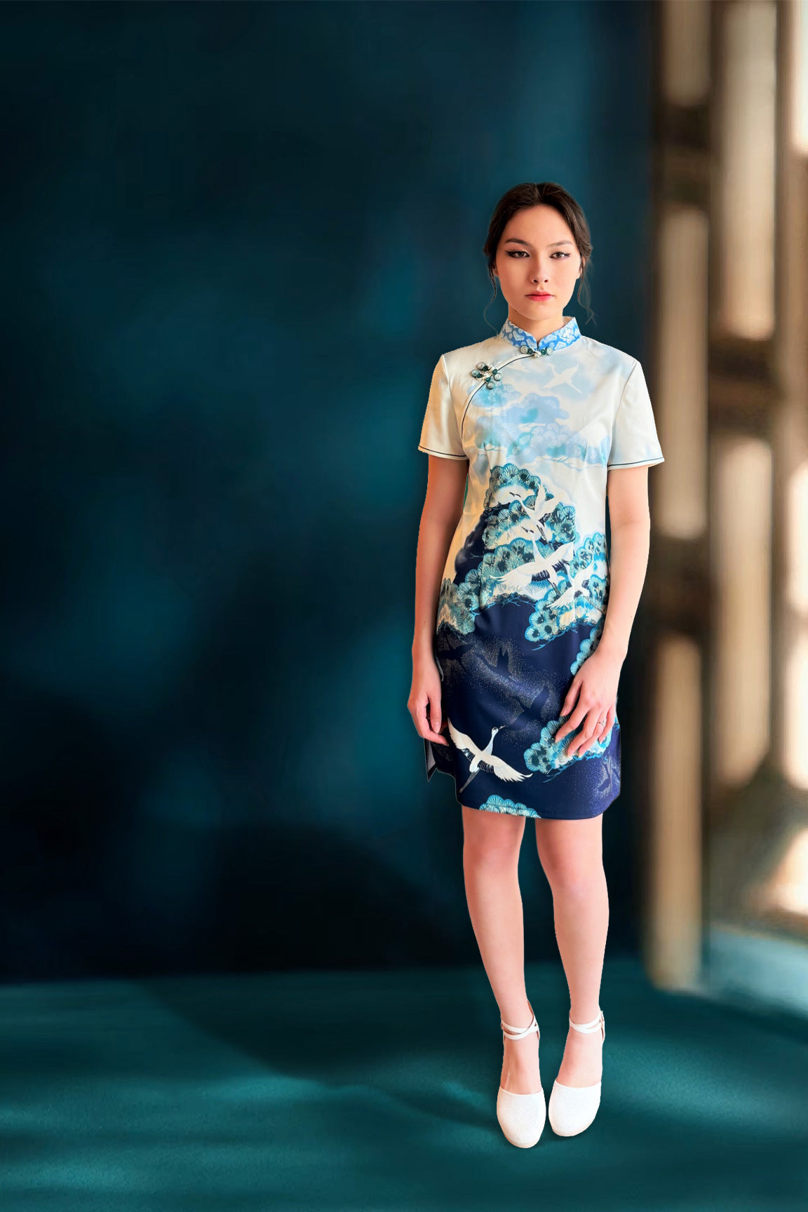 Qipao du hanfu moderne 汉元素 - Grue parmi les nuages - HanWen Shop