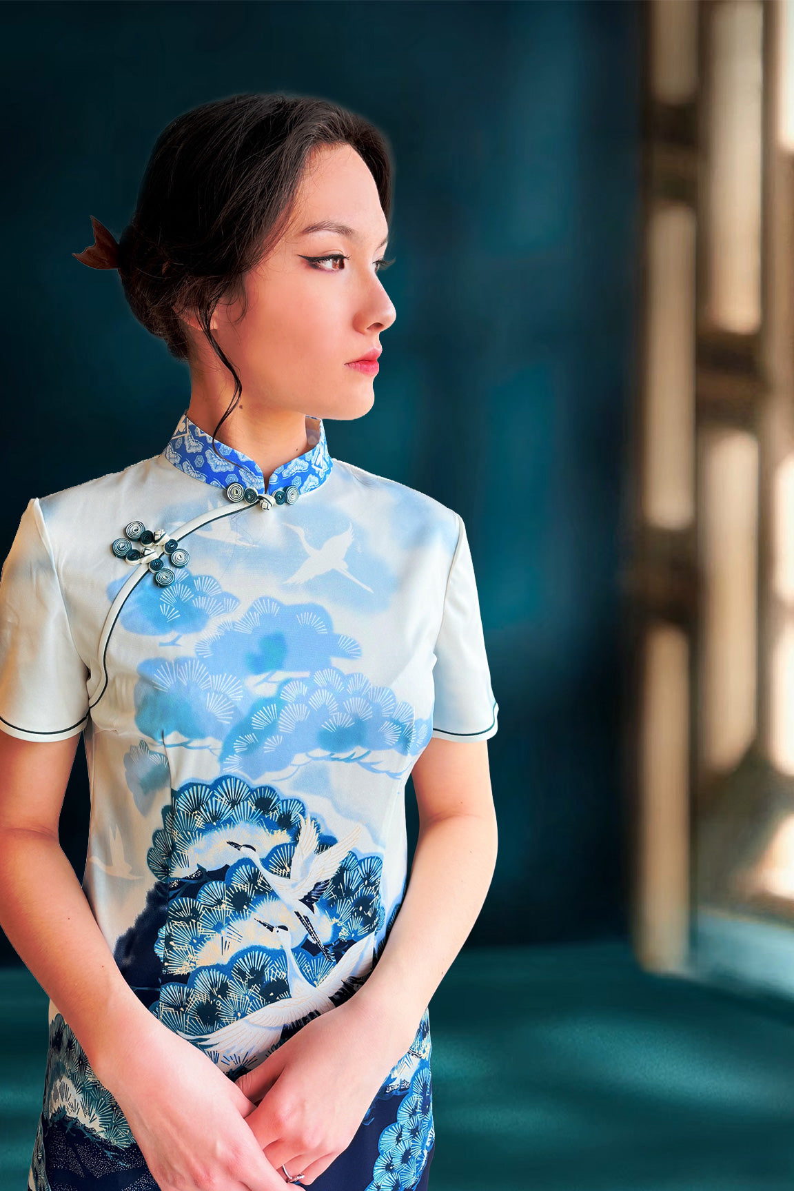 Qipao du hanfu moderne 汉元素 - Grue parmi les nuages - HanWen Shop