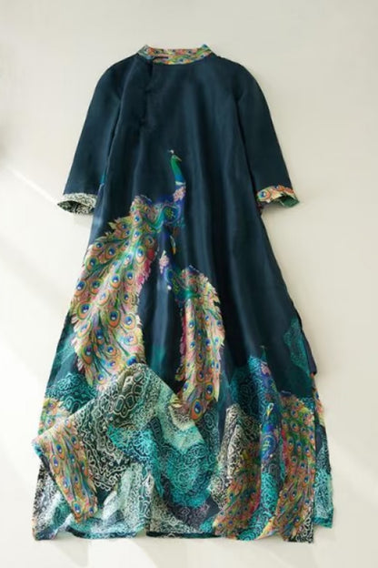 Qipao du hanfu moderne 汉元素 - Grue parmi les nuages - HanWen Shop
