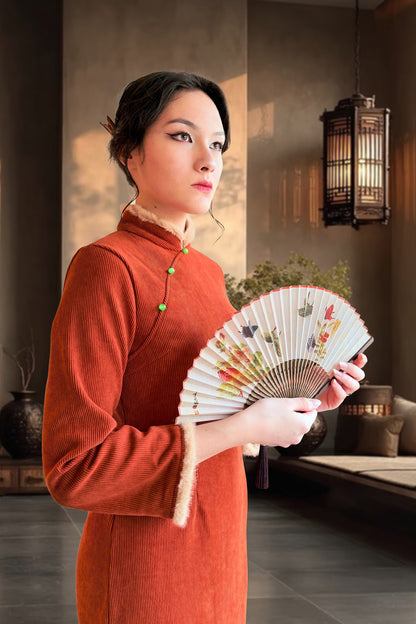 Qipao du hanfu moderne 汉元素 - Orange kaki - HanWen Shop