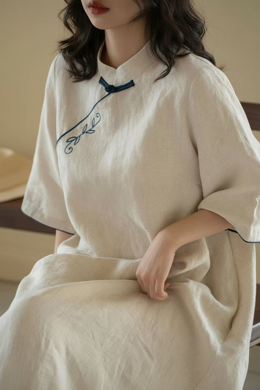 Qipao du hanfu moderne 汉元素 - ample en coton et lin - HanWen Shop