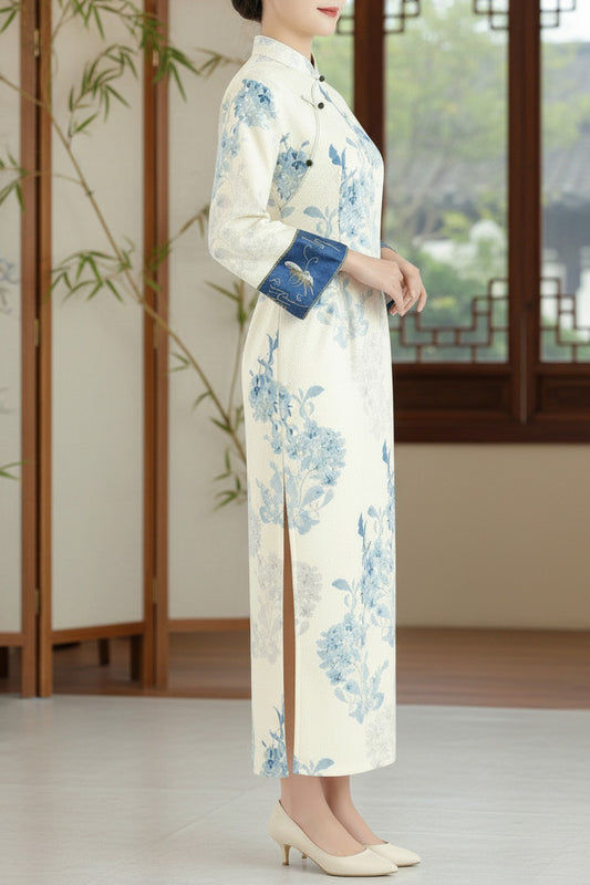 Qipao du hanfu moderne 汉元素 - porcelaine bleu et blanc - HanWen Shop