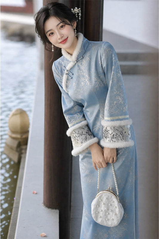 Qipao du hanfu moderne 汉元素 - porcelaine bleu et blanc - HanWen Shop