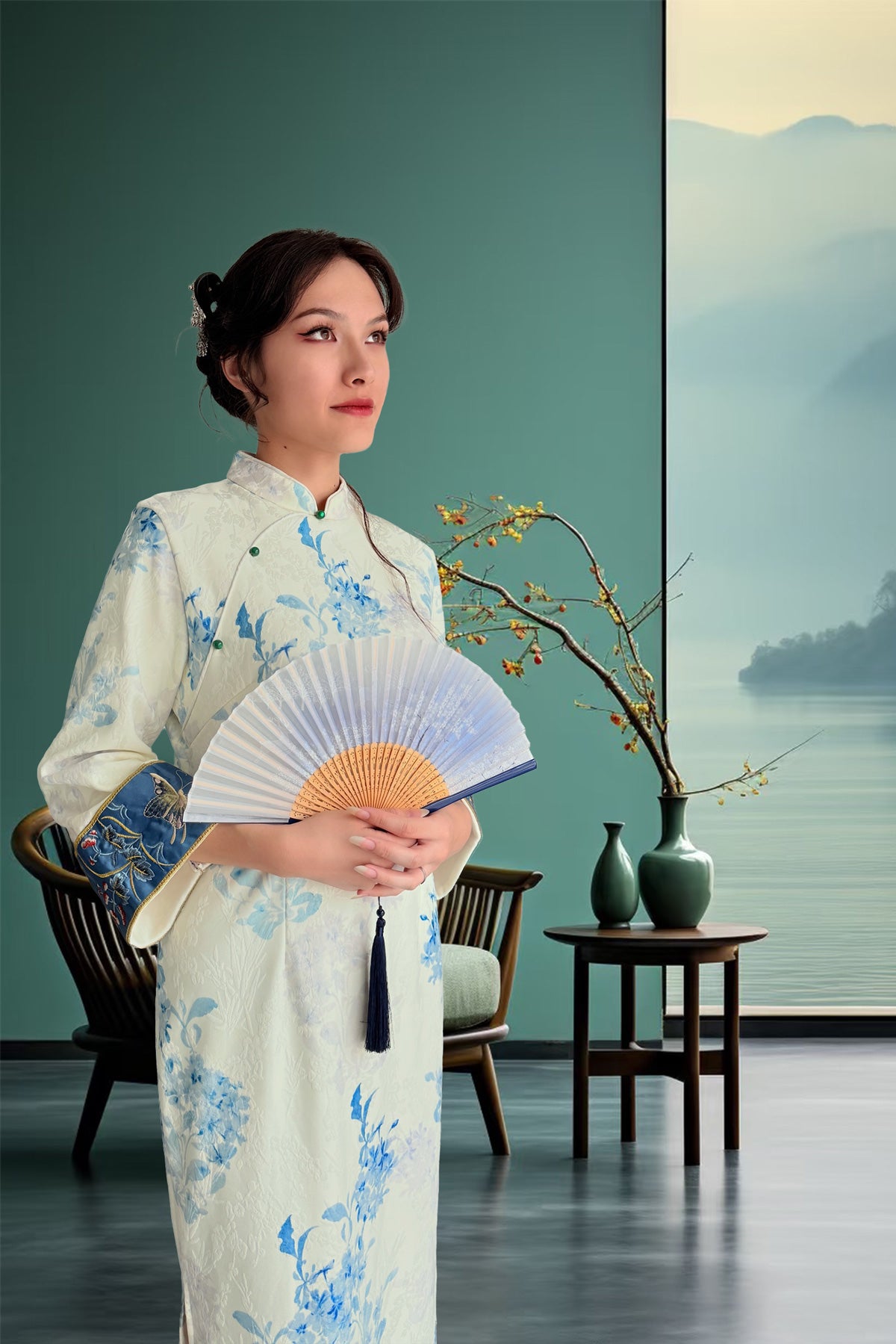 Qipao du hanfu moderne 汉元素 - porcelaine bleu et blanc - HanWen Shop