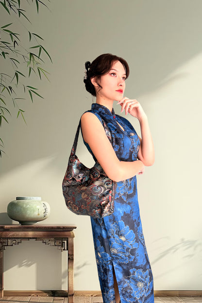 Qipao du hanfu moderne 汉元素 -  bleu sans manches - HanWen Shop