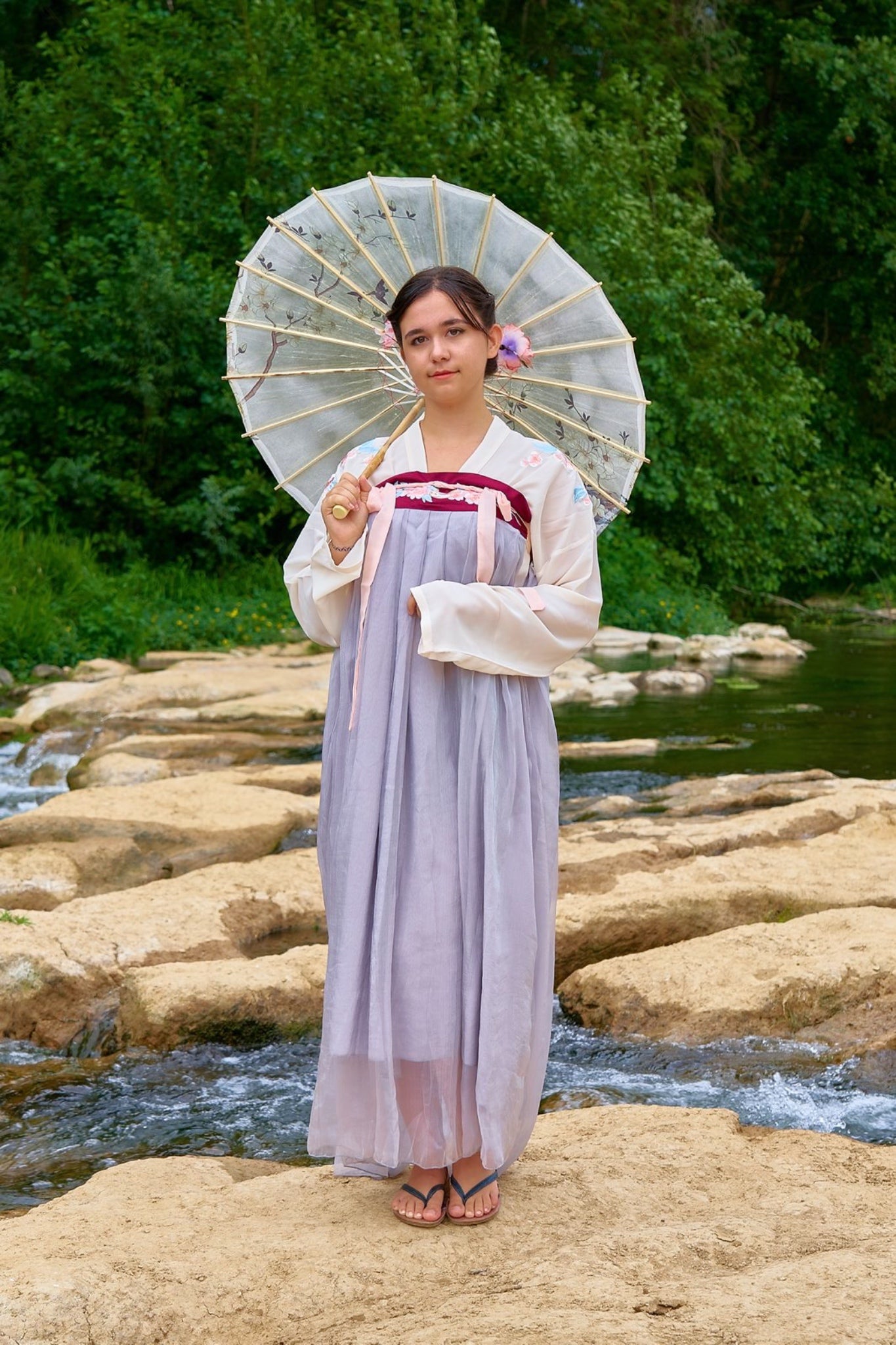 Robe Hanfu "Qixiong Ruqun" de la Dynastie Tang 唐 - Fleur de Pêcher Lapin de Jade - HanWen Shop