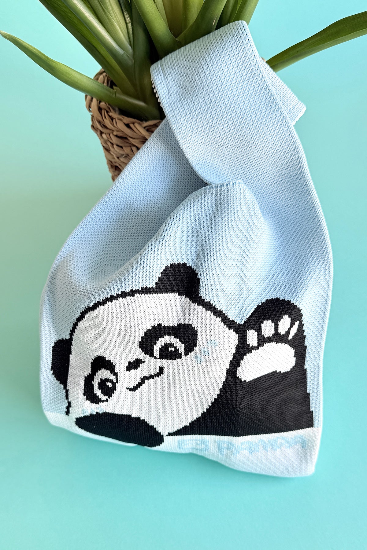 Sac à main tricoté Panda bleu ciel