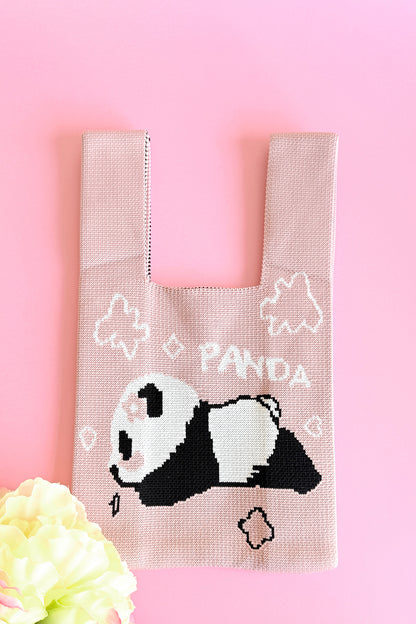 Sac à main tricoté Panda rose