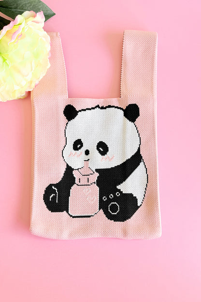 Sac à main tricoté Panda rose clair