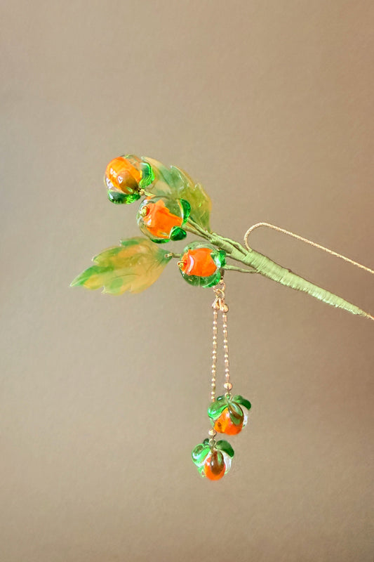 Épingle à cheveux en ondulée U - Les fruits de kaki - HanWen Shop