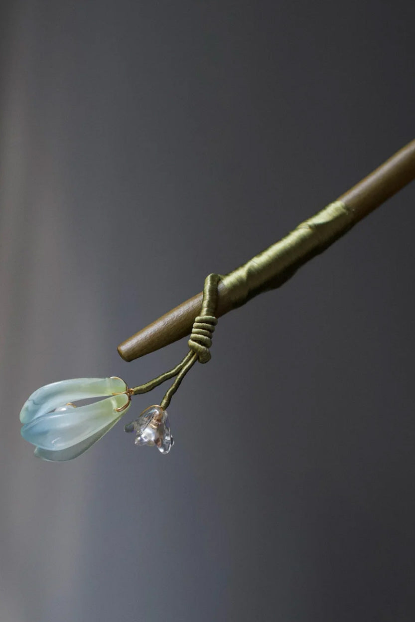 Épingle à cheveux en bois - Série Fleurs d’Orient - Magnolia blanc - HanWen Shop