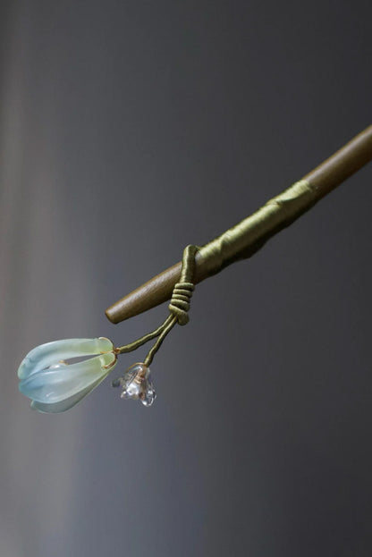 Épingle à cheveux en bois - Série Fleurs d’Orient - Magnolia blanc - HanWen Shop