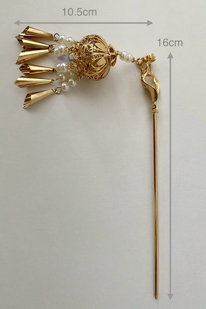 Épingle à cheveux chinoise en lanterne ronde avec lumière LED et pendentif de carillons éoliens avec perles - HanWen Shop