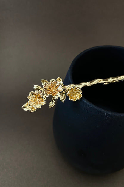 Épingle à cheveux dorée avec les fleurs représentant les douze mois de l'année - HanWen Shop