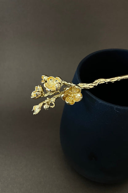 Épingle à cheveux dorée avec les fleurs représentant les douze mois de l'année - HanWen Shop