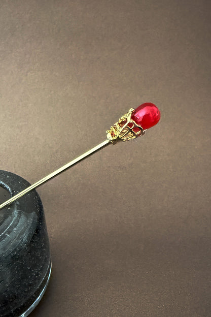 Épingle à cheveux dorée - vintage rouge - HanWen Shop