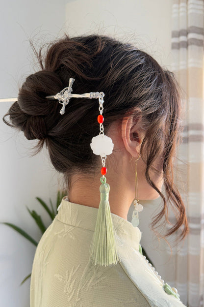 Épingle à cheveux en forme d'épée argentée de l'atelier de HanWen - Jade vert - HanWen Shop