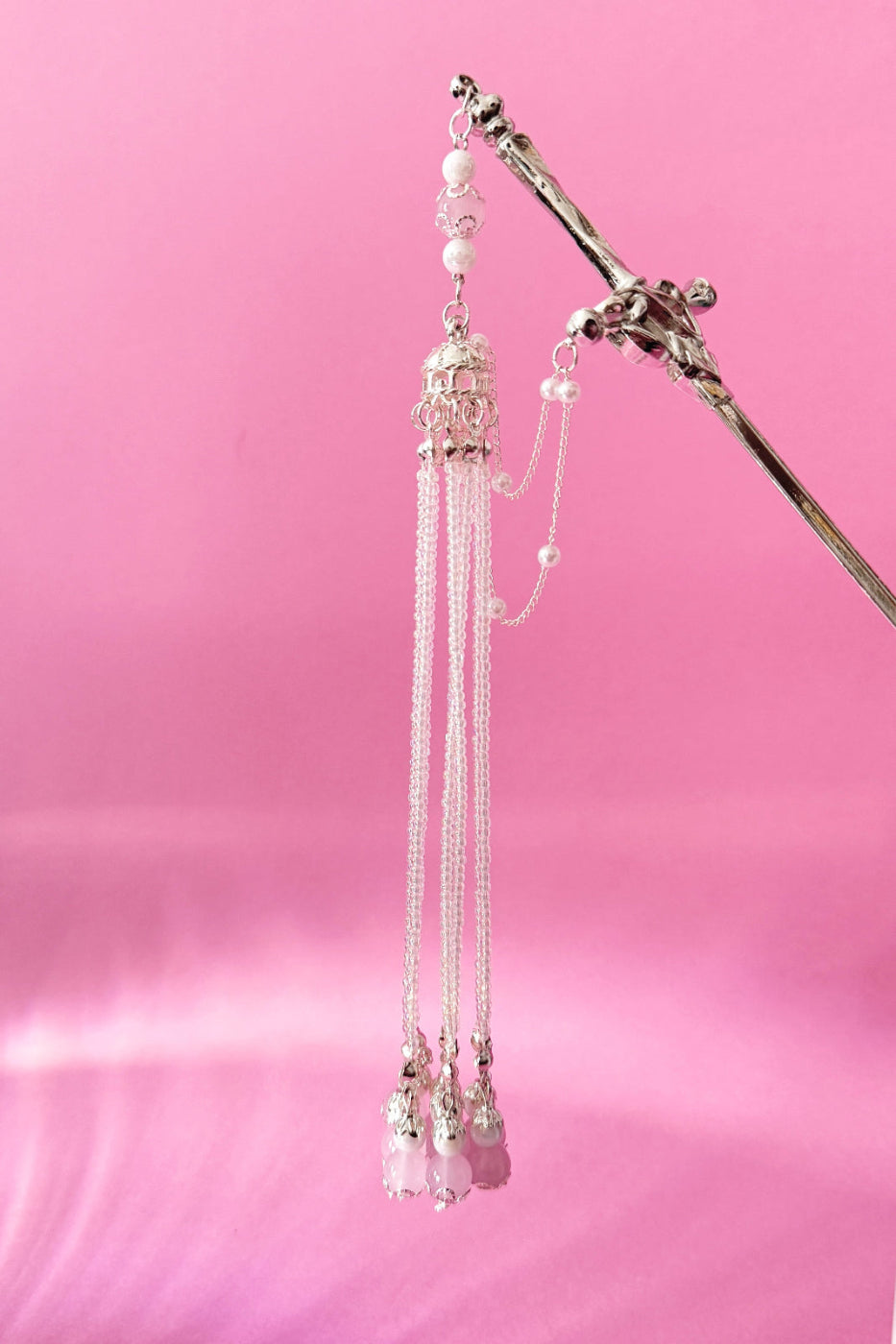 Épingle à cheveux en forme d'épée argentée de l'atelier de HanWen - Rose tendre - HanWen Shop