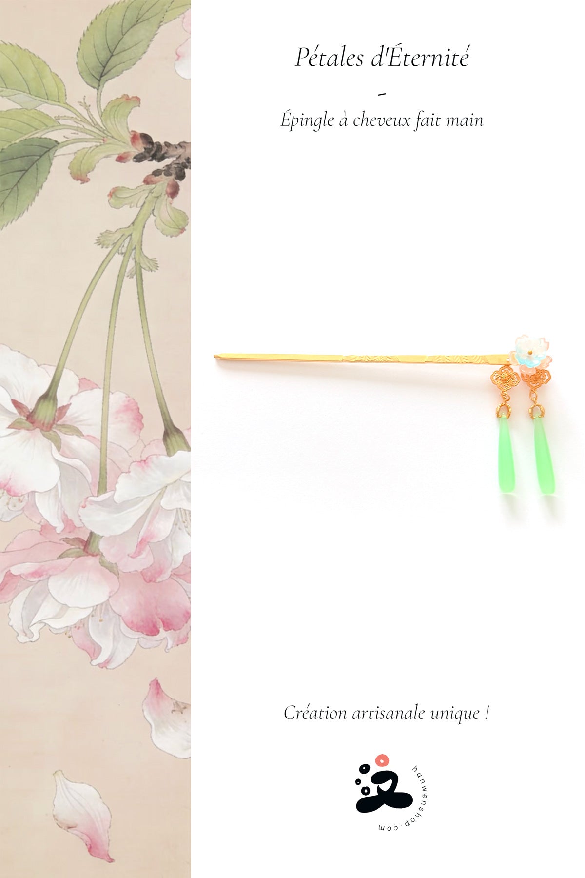 Épingle à cheveux  fait main - Pétales d'Éternité - HanWen Shop