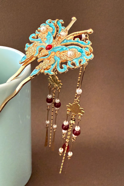 Épingle à cheveux en ondulée U - Émail bleu -HanWen Shop